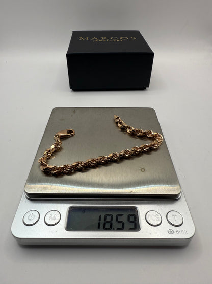 9ct Solid Gold Rope Bracelet 8" 5-6mm 18.59g