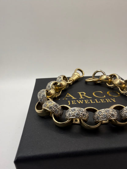 9ct Gold CZ Belcher Bracelet 9.5" 14mm 61.11g