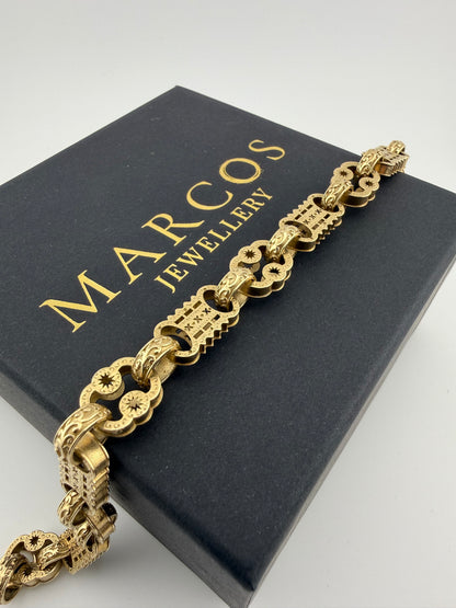 9ct Gold Stars Bars Belcher Bracelet 9.5" 11mm 23.71g