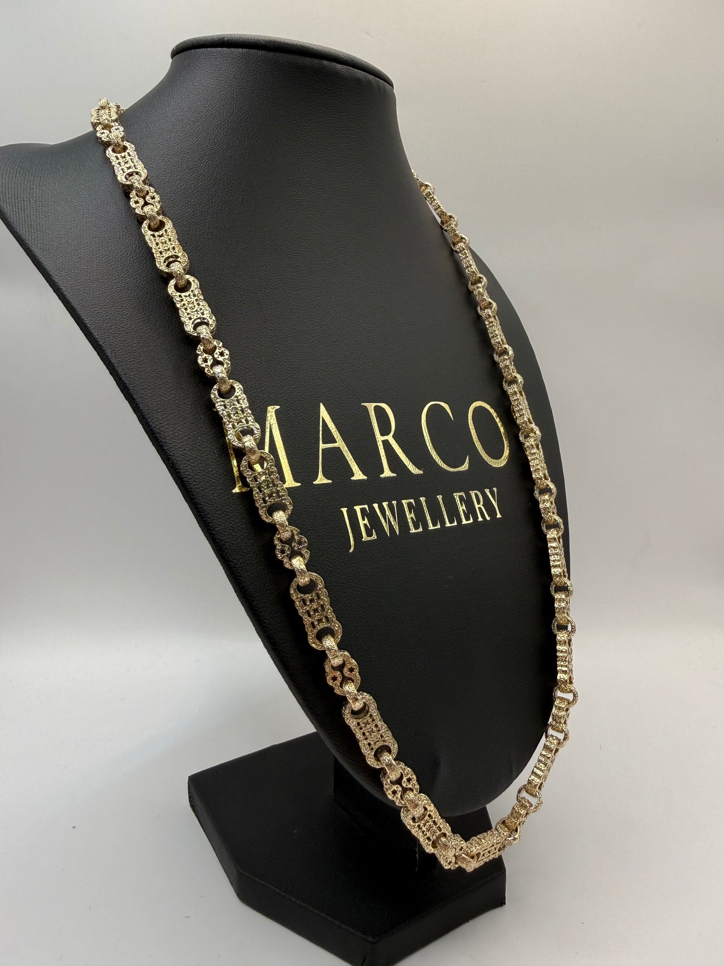 9ct Gold Stars & Bars Chain 24.5" 7mm 62.94g