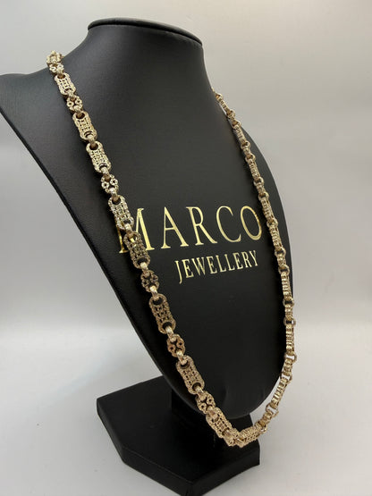 9ct Gold Stars & Bars Chain 24.5" 7mm 62.94g