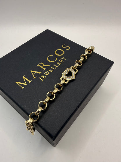9ct Gold Baby Heart Belcher Bracelet 6.5" 7mm 11.1g