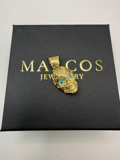 9ct Gold Skull Pendant 1.5" 19mm 6mm bale 7.4g