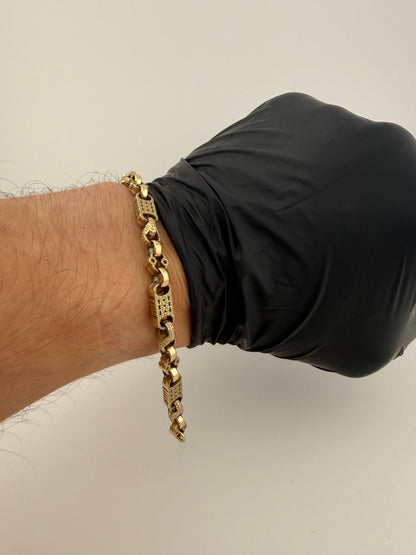 9ct Gold Stars Bars Tulip Bracelet 8.2" 6.5mm 17.2g