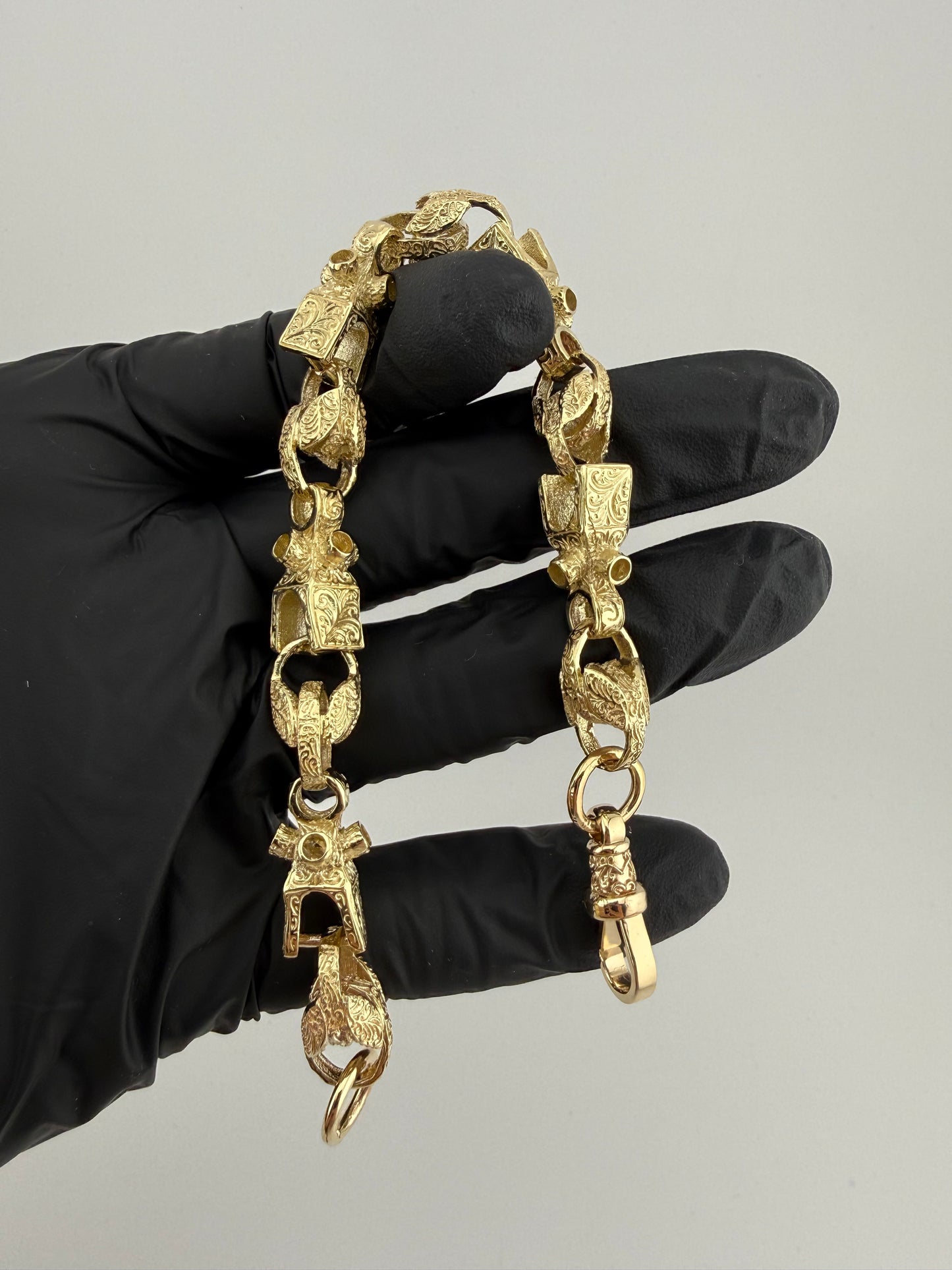 9ct Gold Lego Tulip Bracelet 8.75" 12mm 35.8g