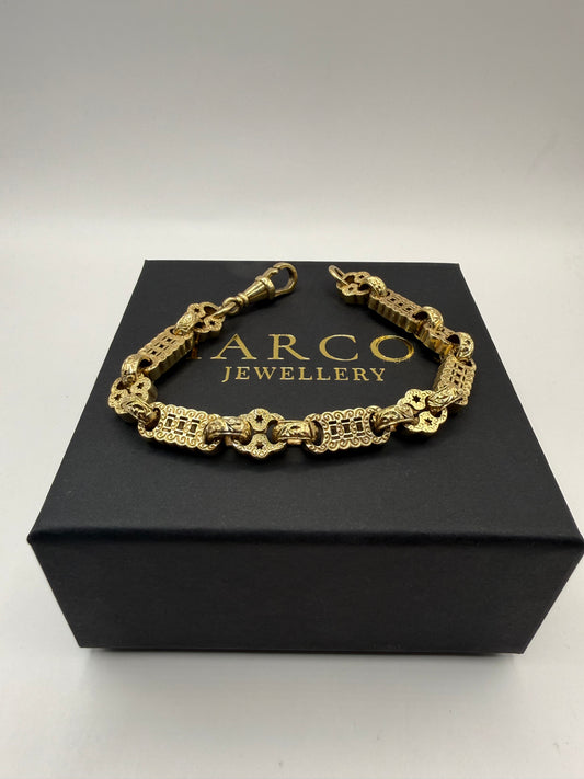 9ct Gold Stars & Bars Bracelet 8.75" 10mm 28.54g