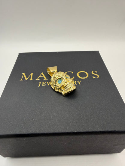 9ct Gold Skull Pendant 1.5" 19mm 6mm bale 7.4g