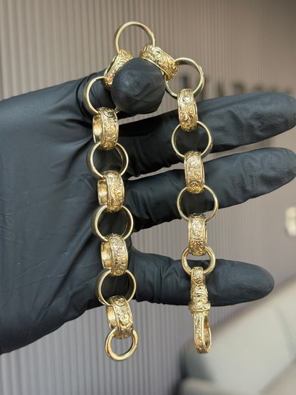9ct Gold Belcher Bracelet 10.2" (fits 9" due to thickness) 16.5mm 63.6g