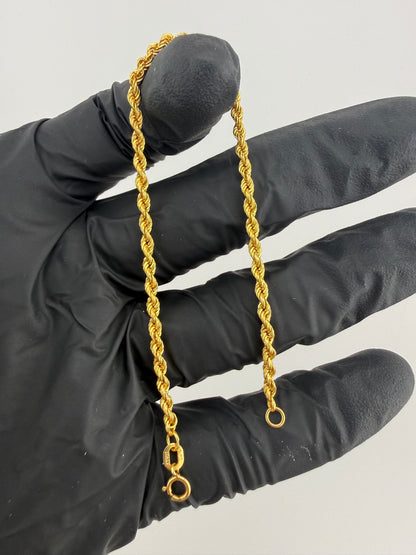 9ct Gold Hollow Rope Bracelet 7.25" 2.5mm 1.1g