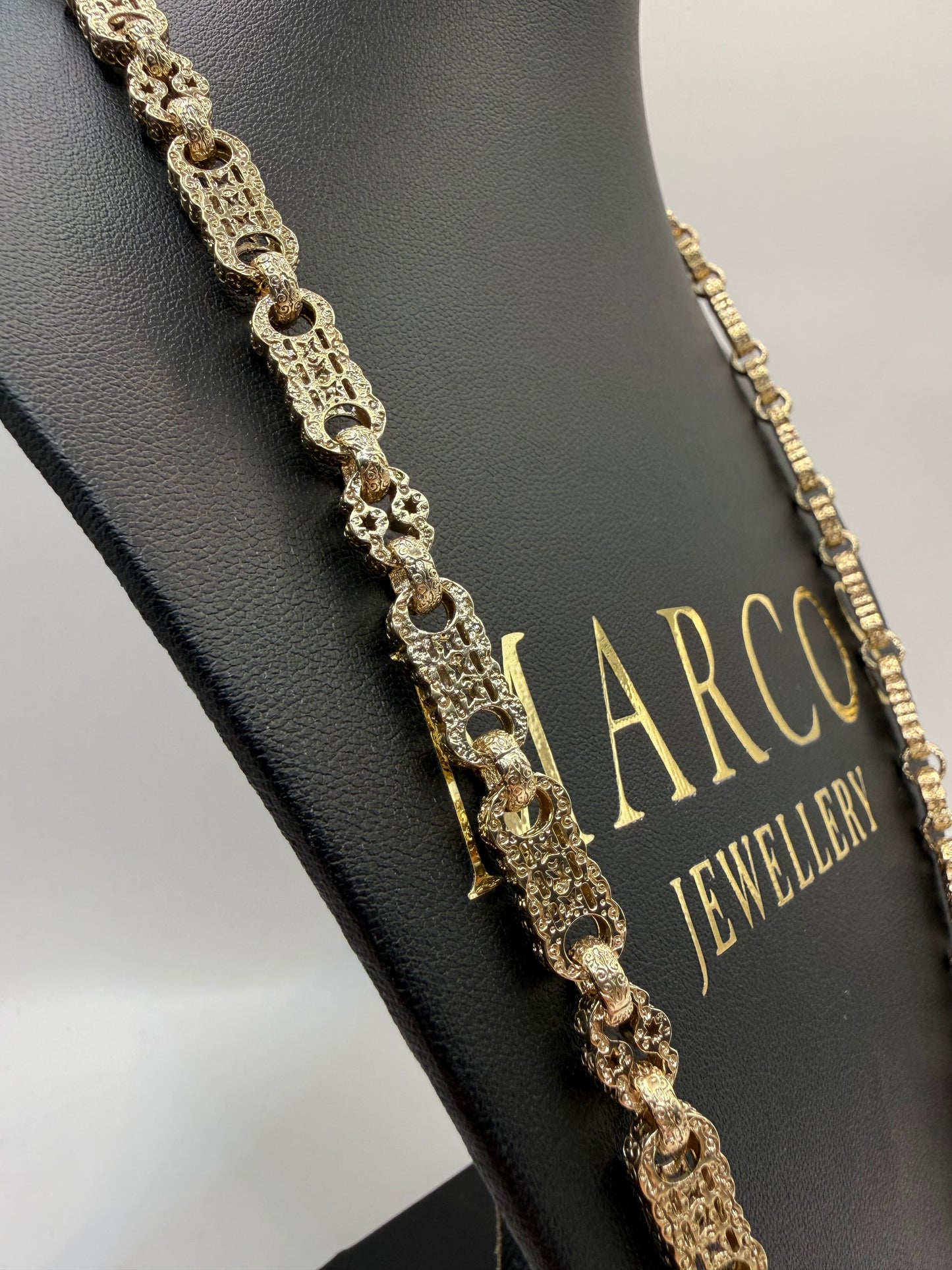 9ct Gold Stars & Bars Chain 24.5" 7mm 62.94g