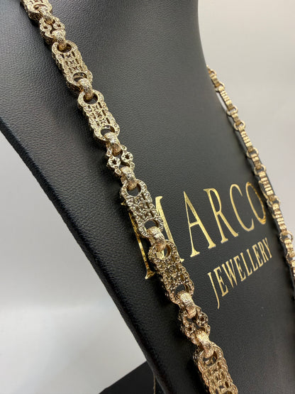 9ct Gold Stars & Bars Chain 24.5" 7mm 62.94g