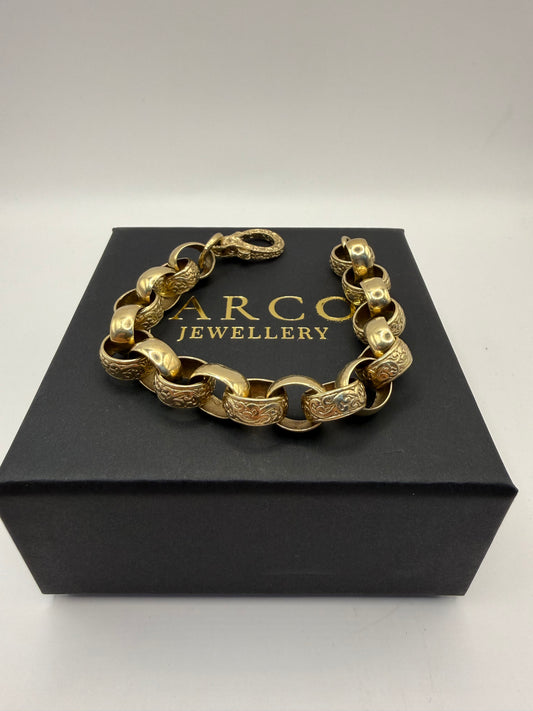 9ct Gold Oval Belcher Bracelet 9” 12-14mm 34g