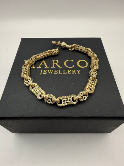 9ct Gold Stars & Bars Bracelet 9" 7mm 22.75g