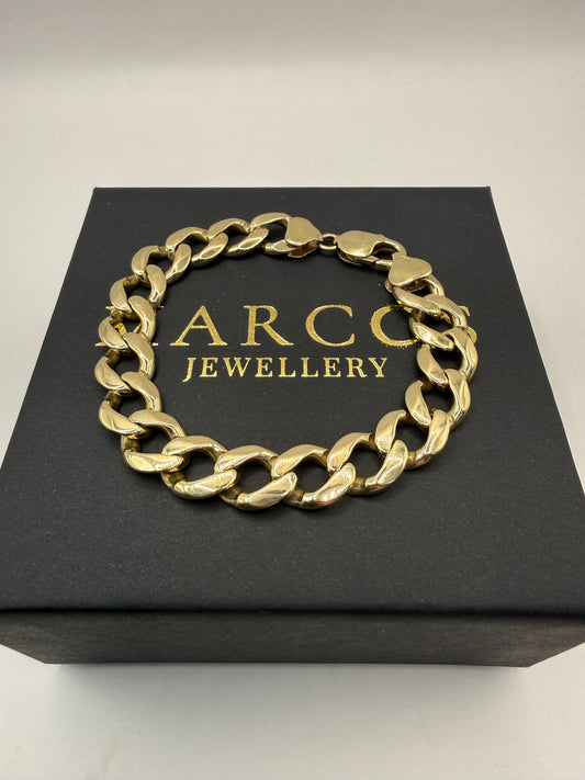 9ct Gold Curb Bracelet 8.2" 11mm 32.55g