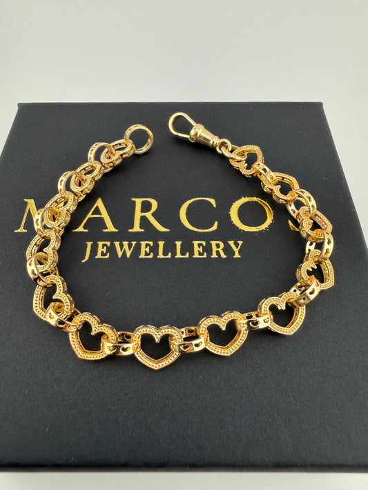 9ct Gold Heart Link bracelet 7.95” 8.5mm 11.8g