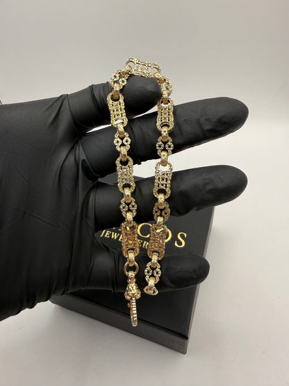 9ct Gold Stars & Bars Bracelet 9" 7mm 23.38g