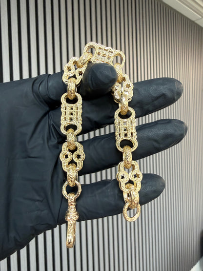 9ct Gold Stars & Bars Bracelet 8” 12.5mm 41g approx