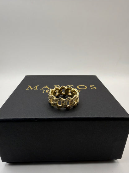 9ct Gold Stone Set Cuban Ring 9g