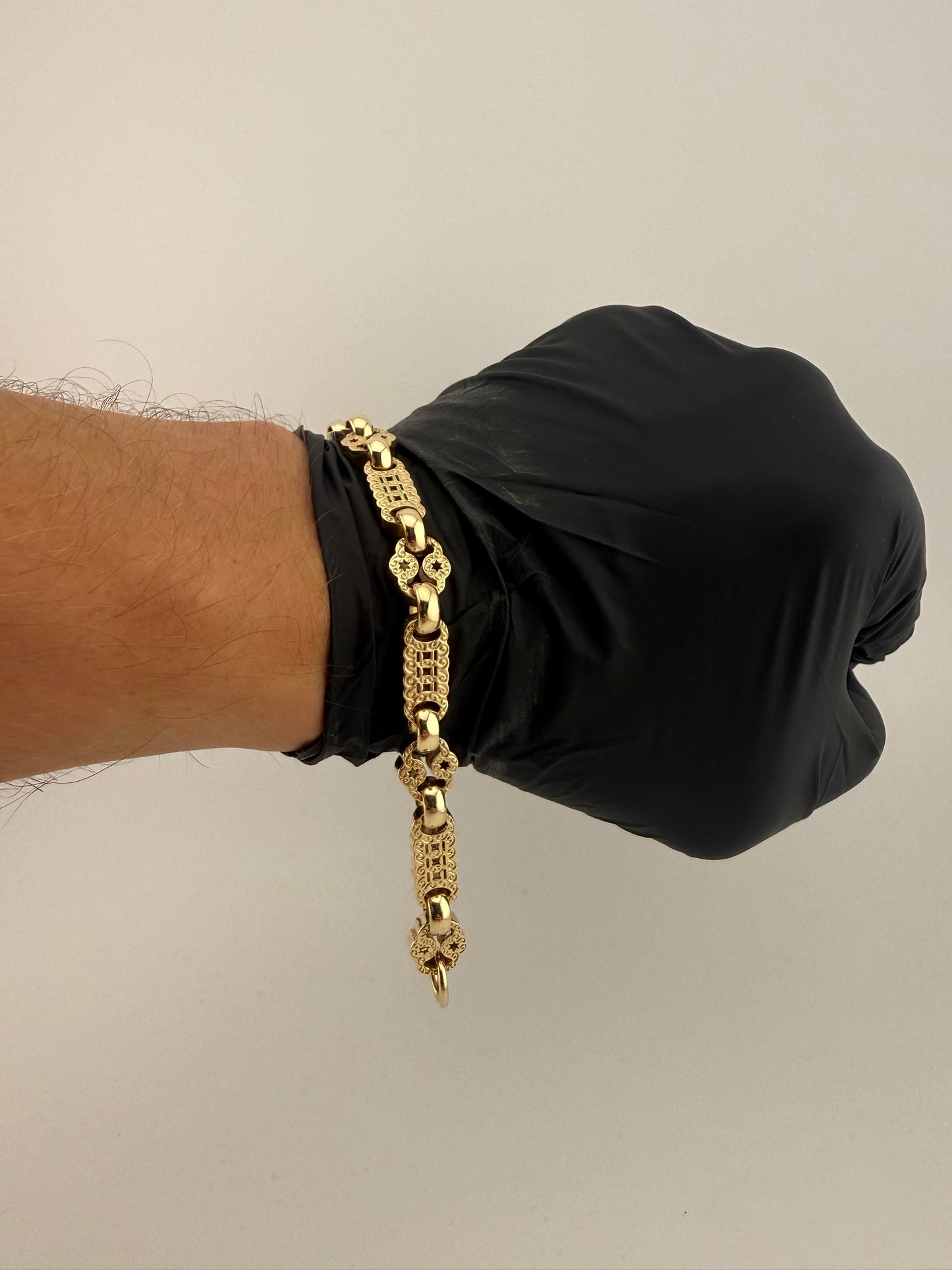 9ct Gold Stars & Bars Bracelet 8.5" 11mm 29.1g
