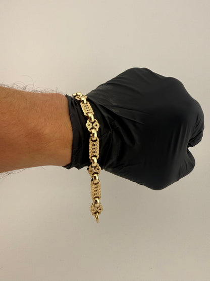 9ct Gold Stars & Bars Bracelet 8.5" 11mm 29.1g