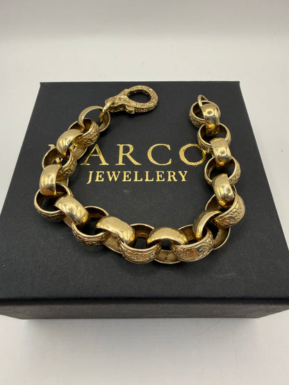 9ct Gold Oval Belcher Bracelet 9” 12-14mm 34g