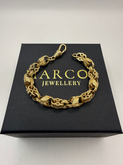 9ct Gold Curb Stars & Tulip Bracelet 8" 9mm 27.5g