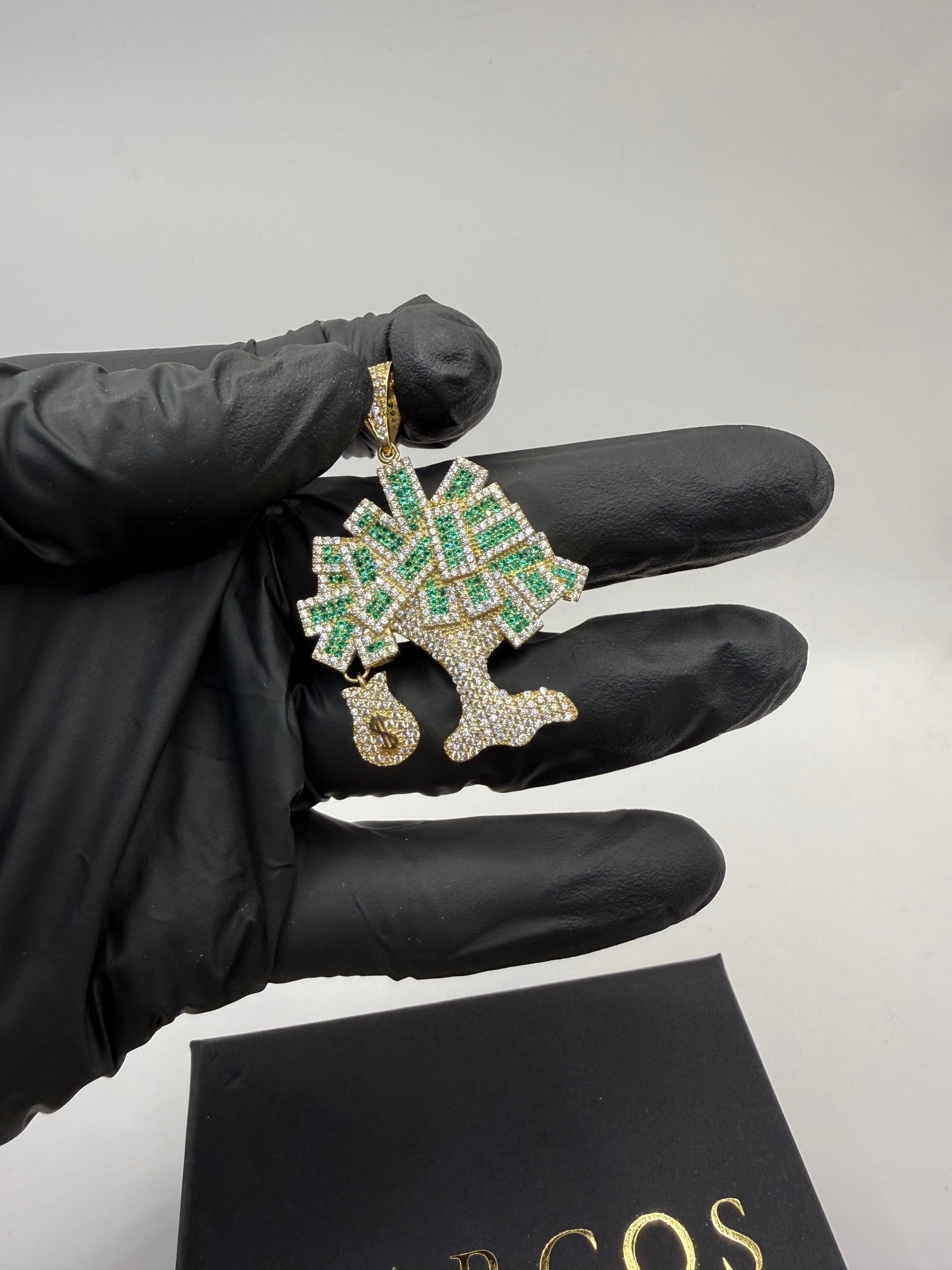 9ct Gold Stone Set Money Tree Pendant 2" 36mm 6mm Bale 9.3g