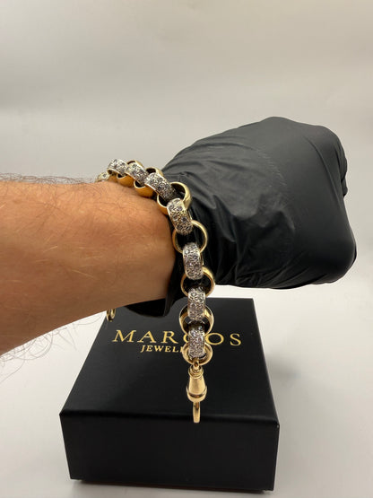 9ct Gold CZ Belcher Bracelet 9.5" 14mm 61.11g