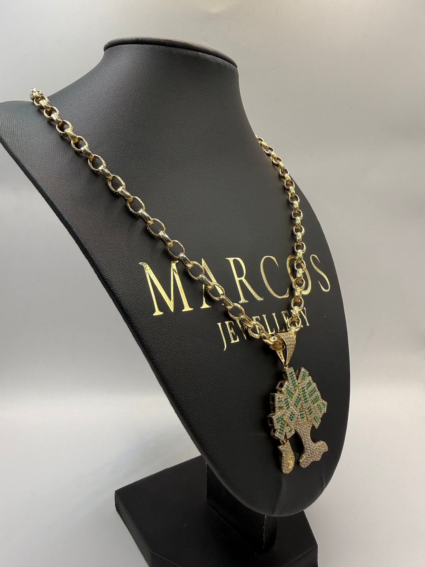 9ct Gold Stone Set Money Tree Pendant 2" 36mm 6mm Bale 9.3g