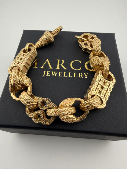 9ct Gold Stars Bars & Tulip XL Bracelet 9.25" 15.5mm 89.1g