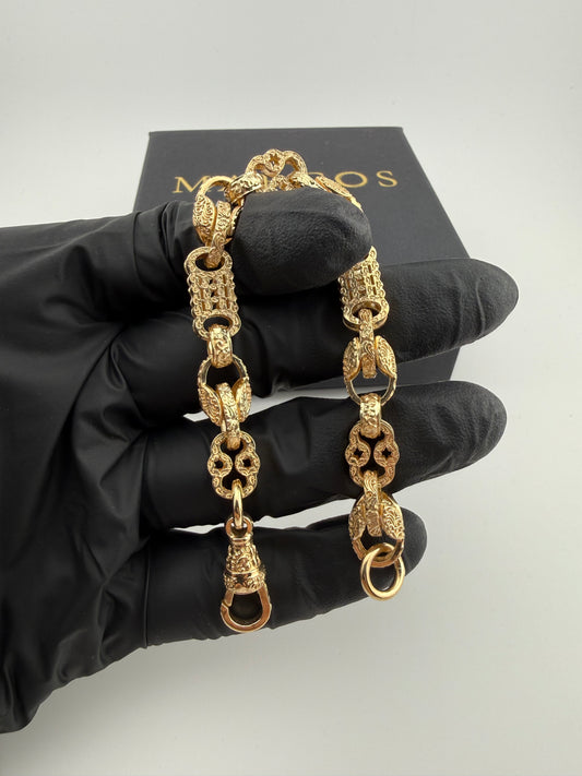 9ct Gold Stars & Bars & Tulip Bracelet 7.2" 10mm 26.59g