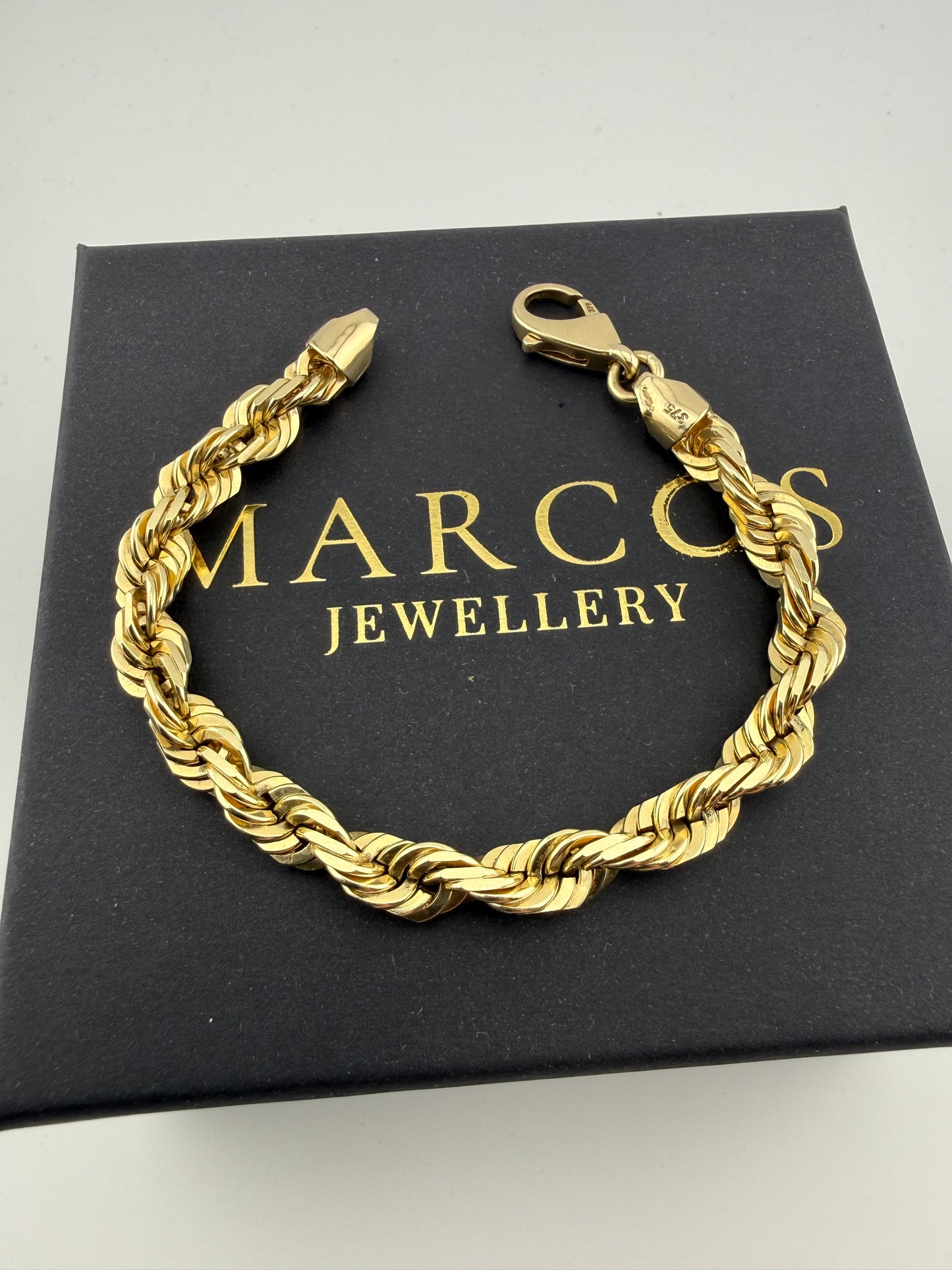 9ct Solid Gold Rope Bracelet 7.5" 7-8mm 26.1g
