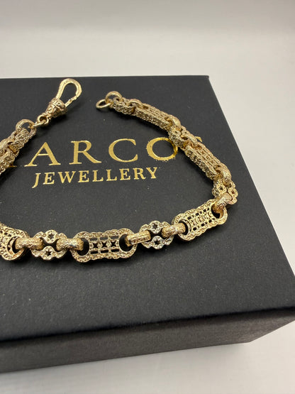 9ct Gold Stars & Bars Bracelet 8.5" 7mm 21.86g