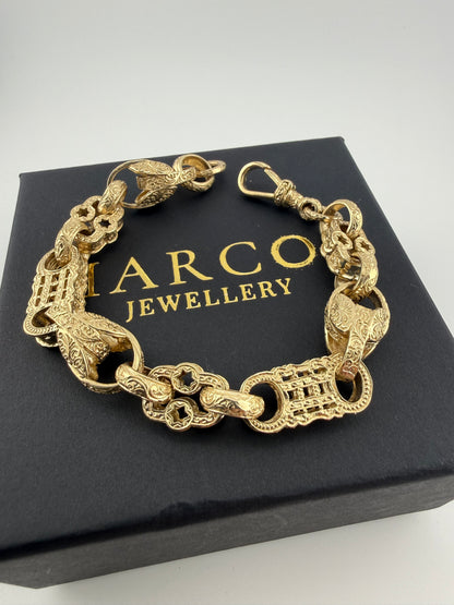 9ct Gold Stars Bars Tulip Bracelet 9" 13mm 44.2g