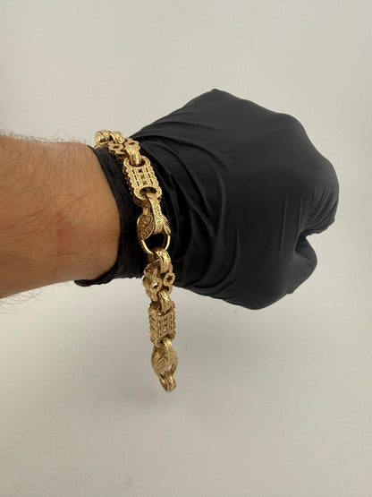 9ct Gold Stars Bars & Tulip Bracelet 9.25" 14mm 45.17g