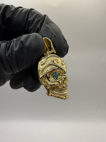 9ct Gold Skull Pendant 1.5" 19mm 6mm bale 7.4g