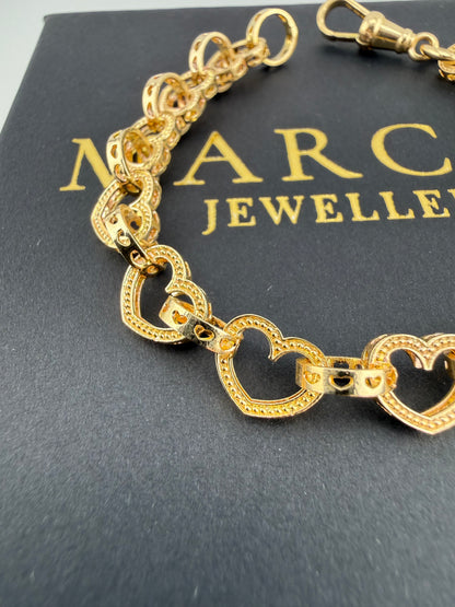 9ct Gold Heart Link bracelet 7.95” 8.5mm 11.8g