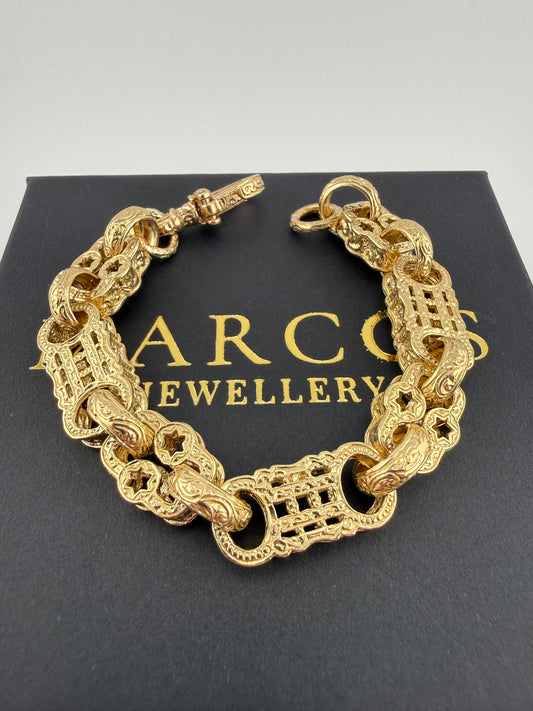 9ct Gold Stars & Bars Bracelet 8” 12.5mm 41g approx