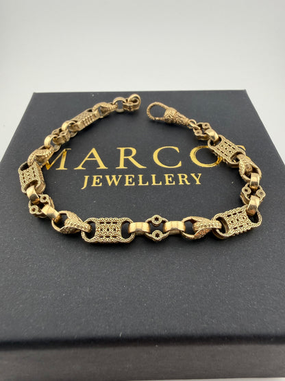 9ct Gold Stars Bars Tulip Bracelet 8.2" 6.5mm 17.2g