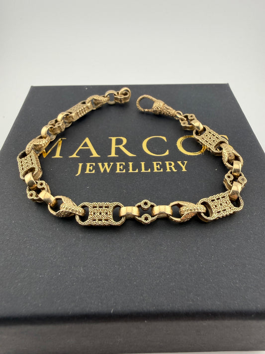 9ct Gold Stars Bars Tulip Bracelet 8.2" 6.5mm 17.2g