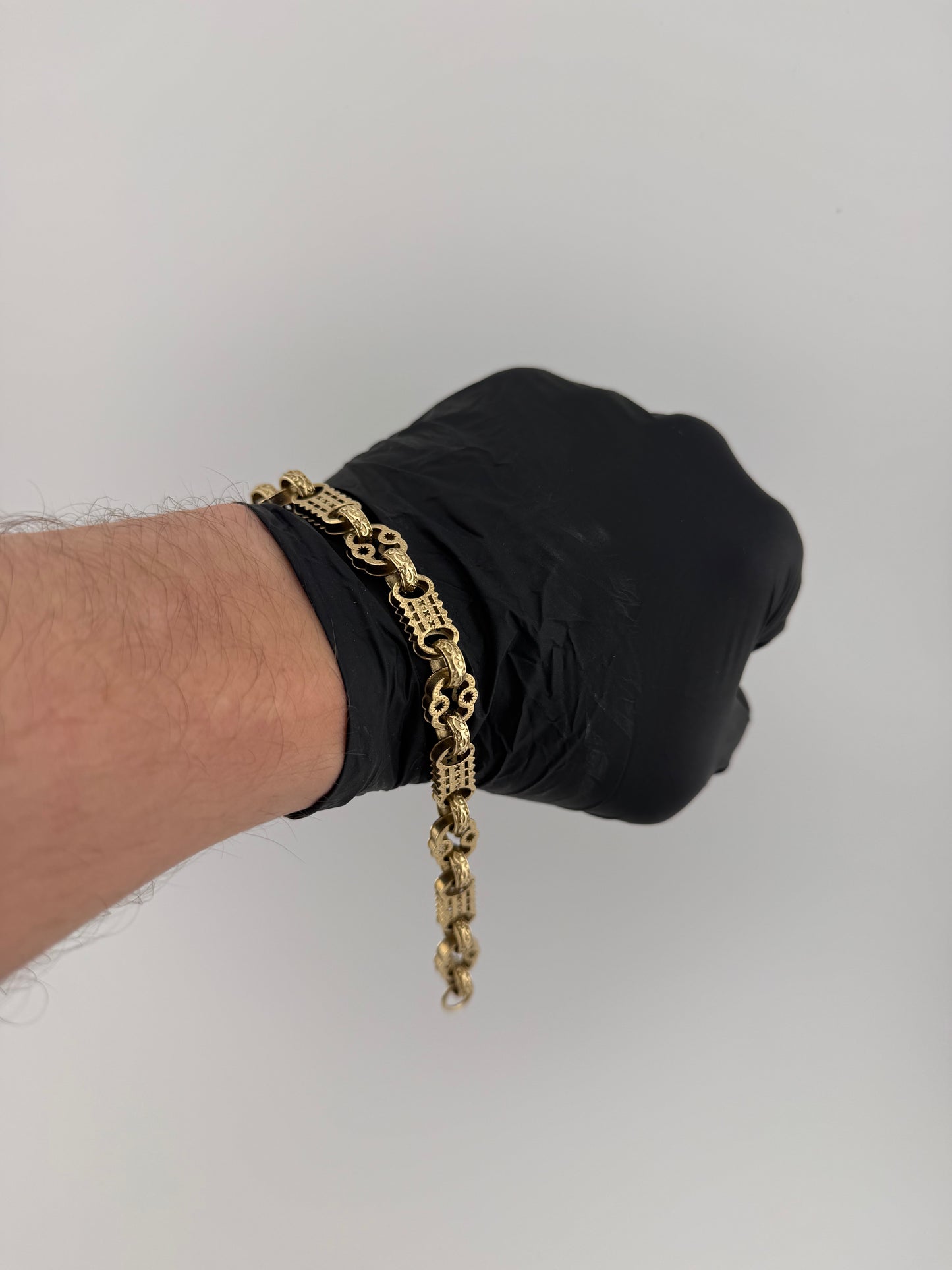 9ct Gold Stars Bars Belcher Bracelet 9.5" 11mm 23.71g