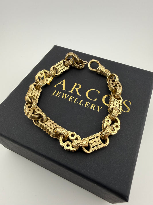 9ct Gold Stars Bars Belcher Bracelet 9.5" 11mm 23.71g