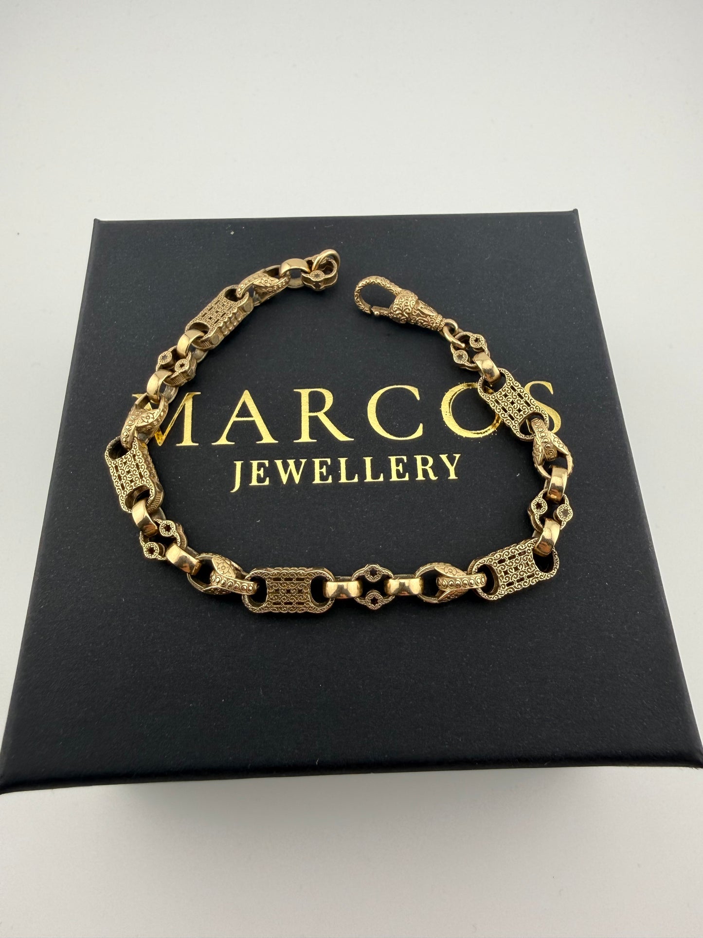 9ct Gold Stars Bars Tulip Bracelet 8.2" 6.5mm 17.2g