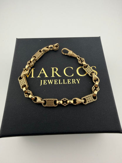 9ct Gold Stars Bars Tulip Bracelet 8.2" 6.5mm 17.2g