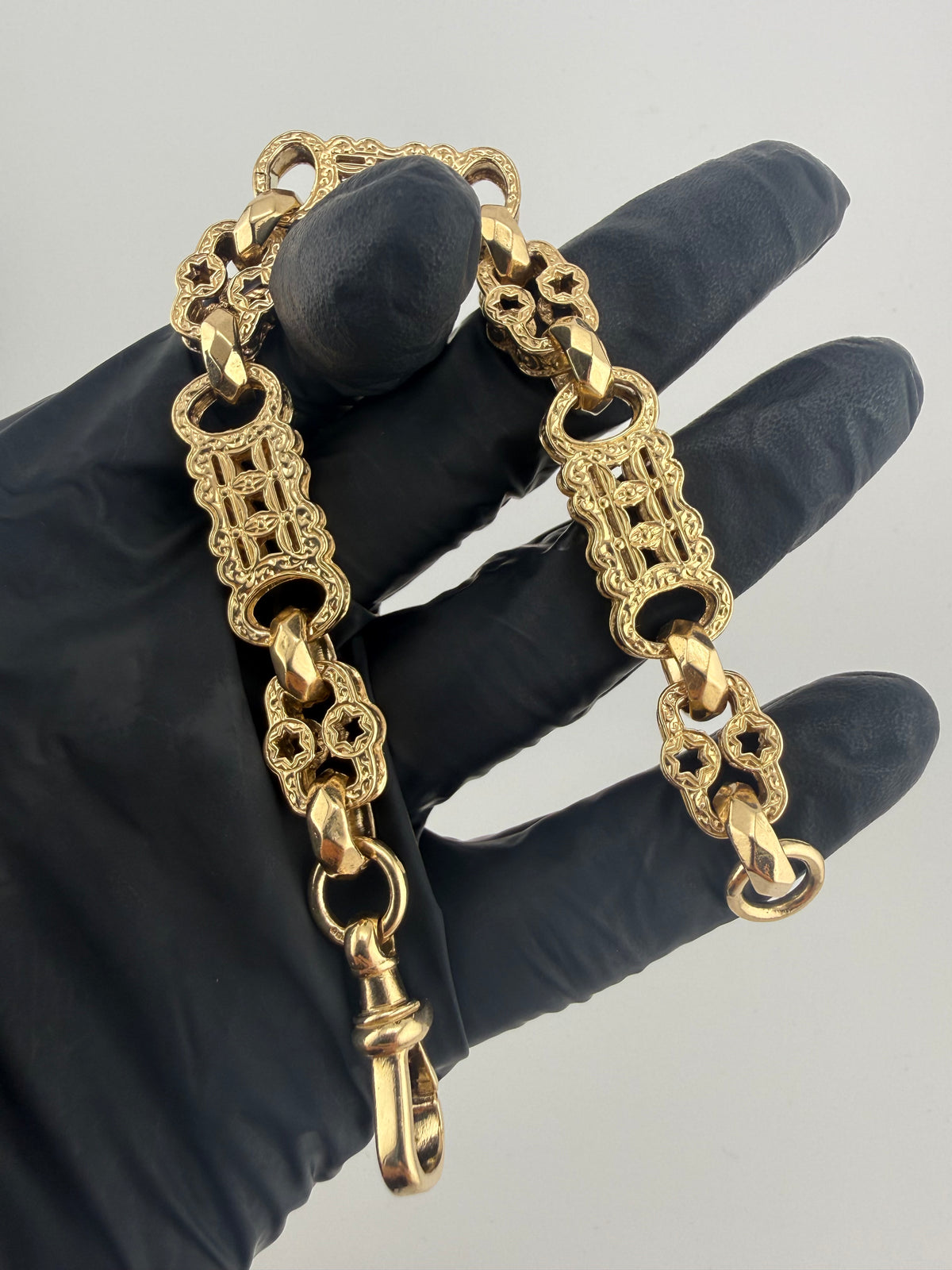 9ct Gold Stars Bars Bracelet 8.6" 12.5mm 47.1g