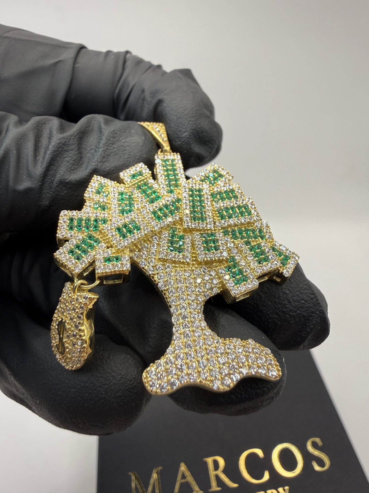 9ct Gold Stone Set Money Tree Pendant 2" 36mm 6mm Bale 9.3g