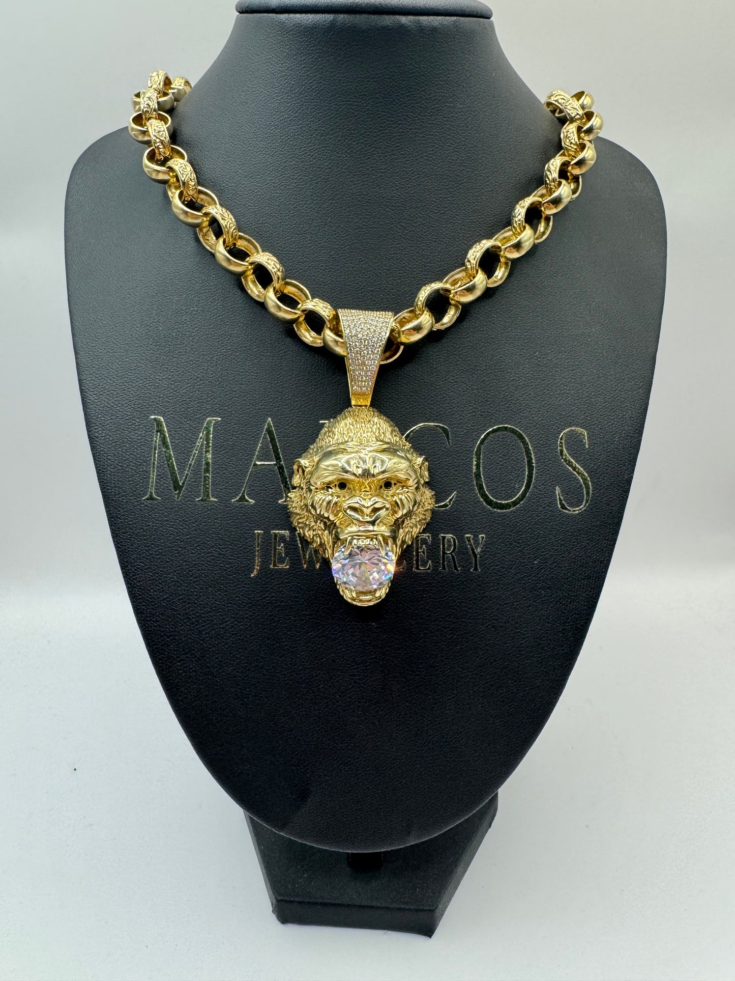 9ct Hollow Gold CZ Gorilla Pendant