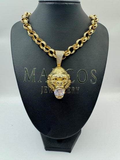 9ct Hollow Gold CZ Gorilla Pendant