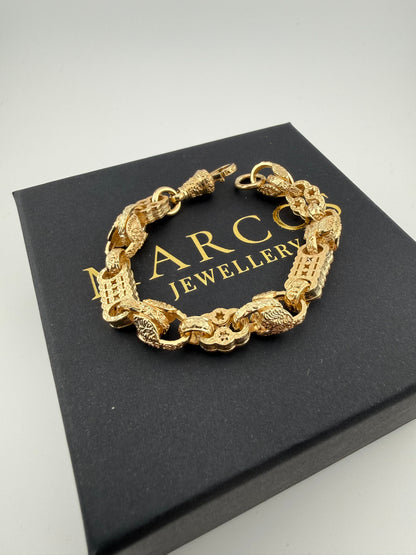 9ct Gold Stars & Bars & Tulip Bracelet 7.2" 10mm 26.59g