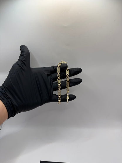 9ct Gold Stars & Bars Bracelet 8.5" 7.5mm 21.55g